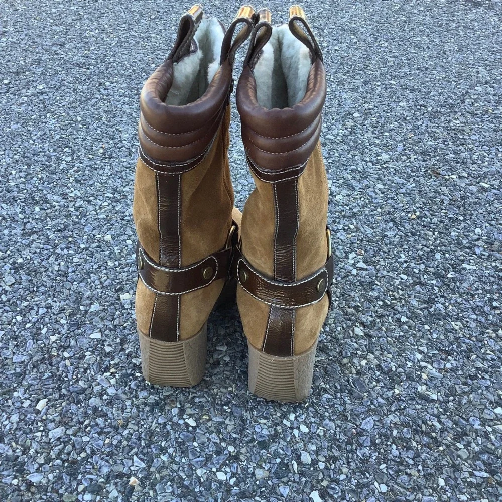 Cole Haan Suede Wedge Boots with Fur Lining and‎ Buckle Accent Women's Size 7B